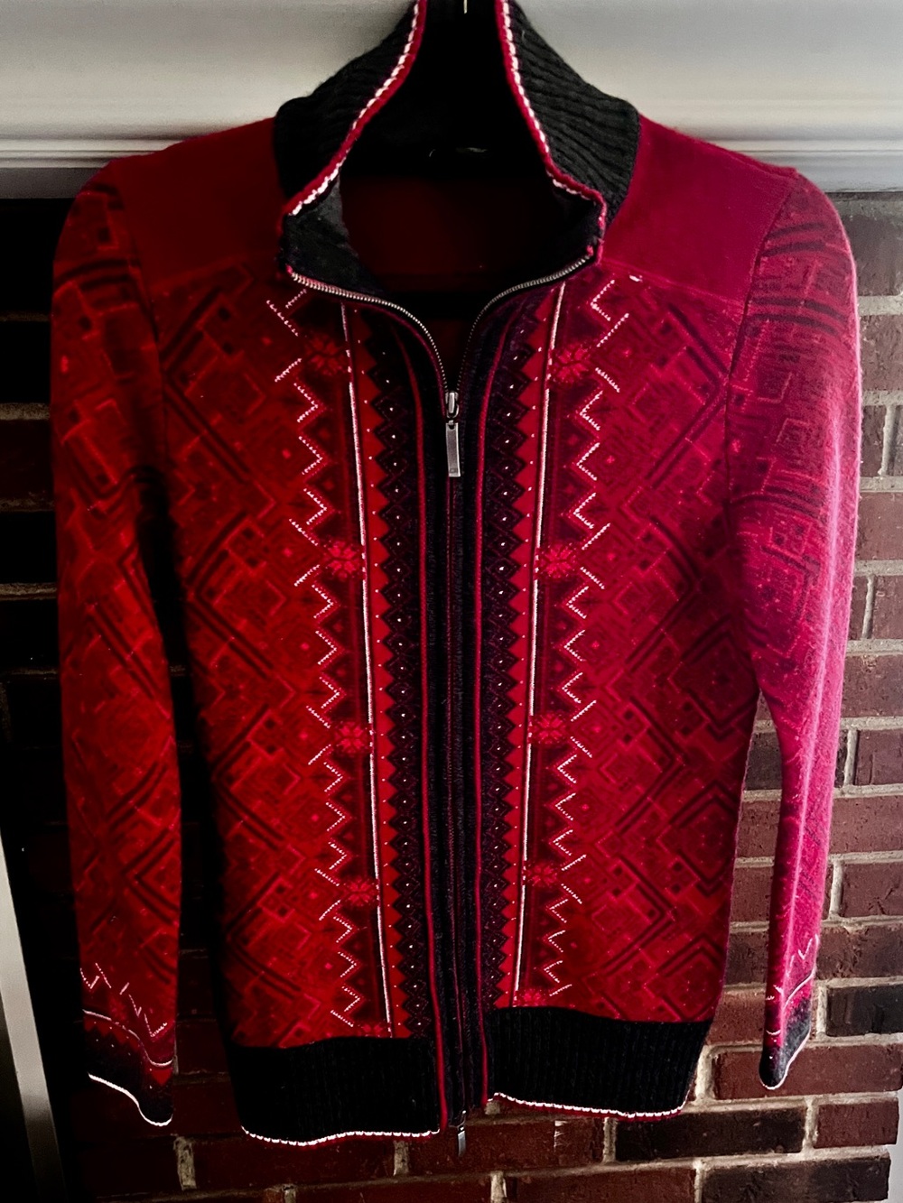 Eddie Bauer Red Zip-Up Sweater with Contrast Trim